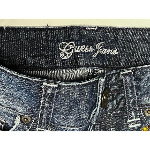 Guess Foxy Embellished Stretch Flared Jeans 24 Denim‎ Gem Jewels Whiskered Studs - Picture 2 of 13